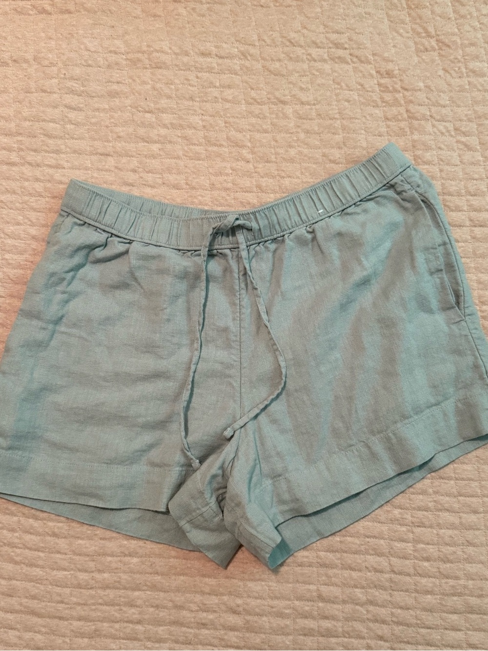 Abercrombie & Fitch Light Teal Drawstring Linen-Blend Shorts